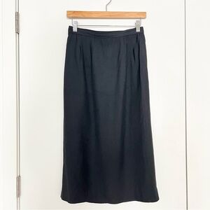 Vintage Liz Claiborne Black Pencil Skirt Rayon Linen Midi Size 8 (26) Office